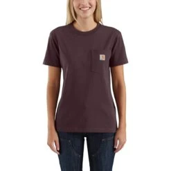 Carhartt Women's Shirt: WK87 103067 643 Deep Wine Short Sleeve Loose Fit Pocket Tshirt
