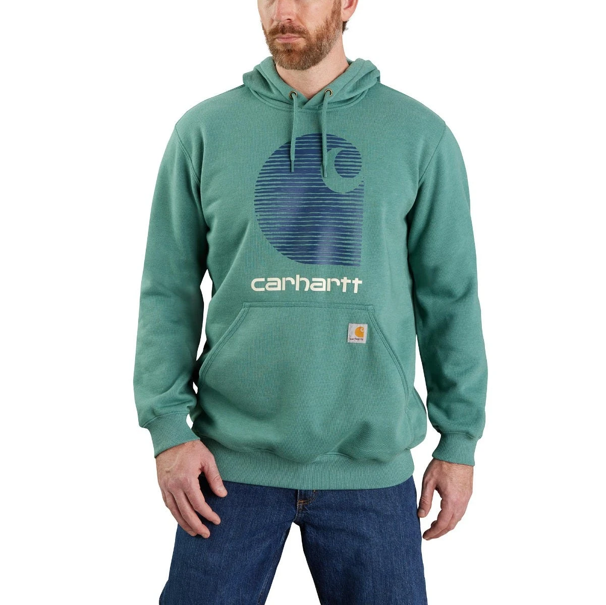 Carhartt Sweatshirts: Men's 105431 L05 Slate Green Heather Defender Loose Fit โCโ Logo Graphic Sweatshirt - Image 2
