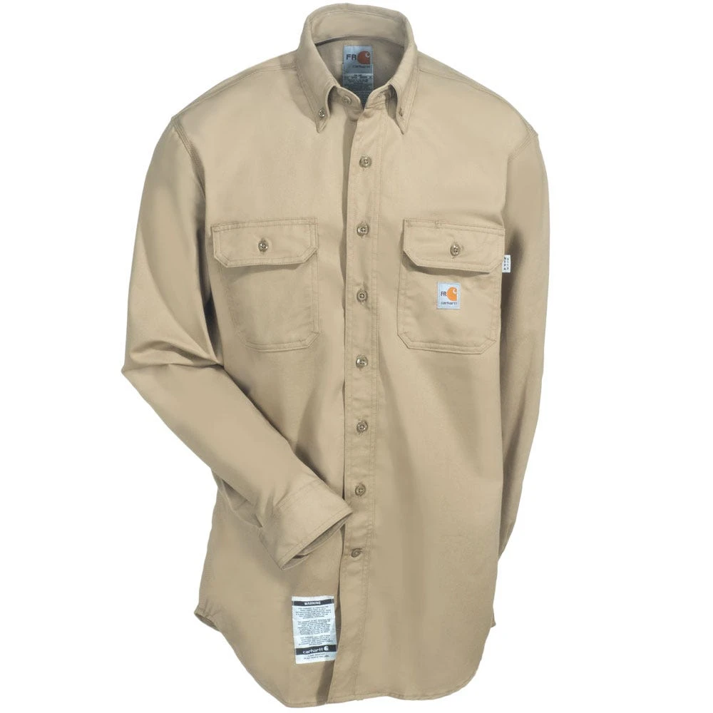 Carhartt Shirts: Men's FR Khaki FRS160 KHI Twill Flame Resistant Shirt - Image 3