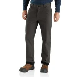Carhartt Pants: Men's 103342 306 Peat Rugged Flex Relaxed Fit Canvas Flannel-Lined Utility Work Pant