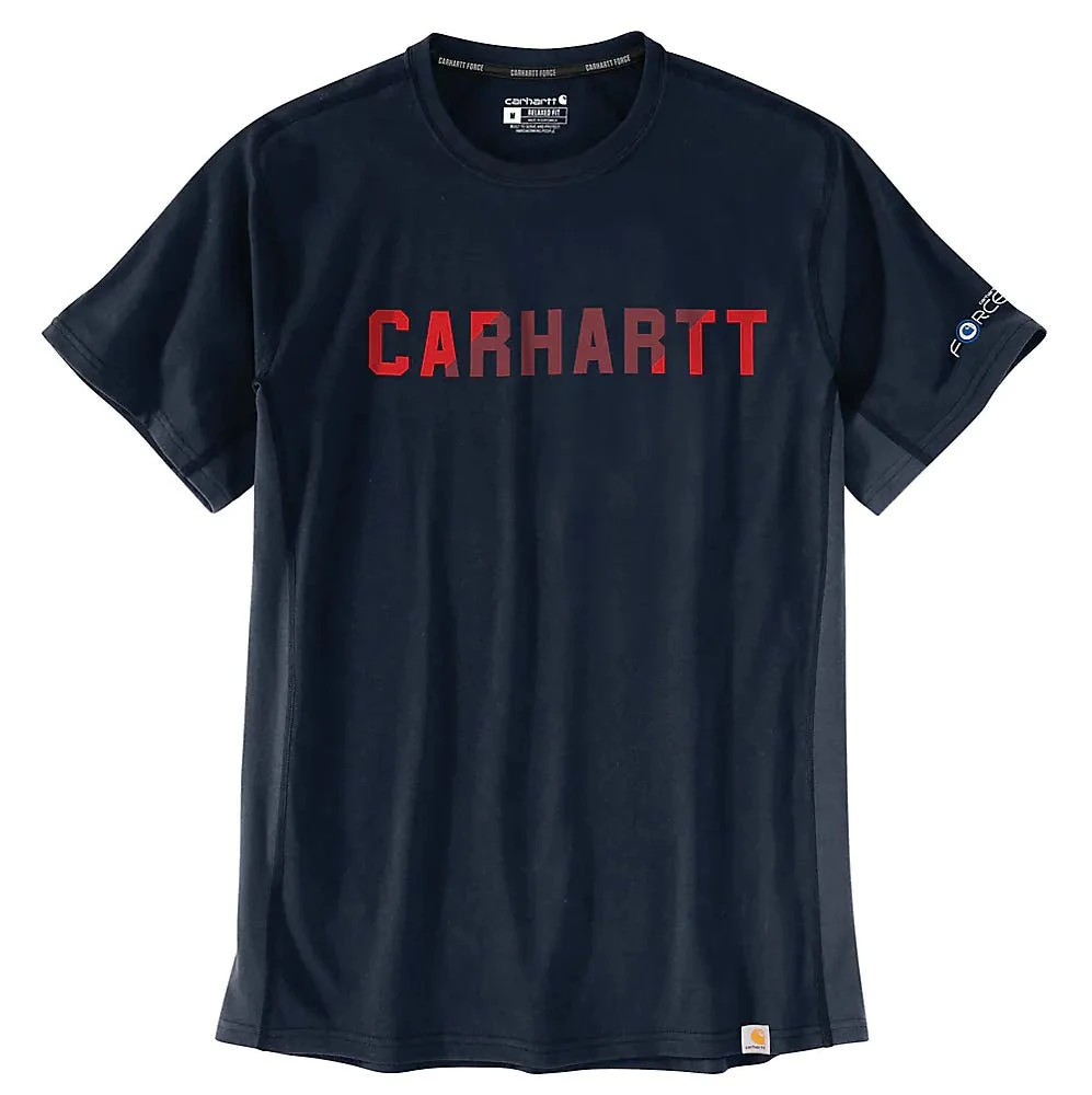 Carhartt Force Shirts: Men's 105203 I26 Navy Relaxed Fit Block Logo Graphic T-Shirt