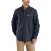 Carhartt Shirts: Men's 103554 412 Navy Rugged Flex Relaxed Fit Midweight Canvas Long Sleeve Shirt