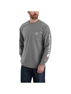 Carhartt Force Shirts: Men's 104130 020 Granite Heather Flame Resistant Force Logo Work Shirt
