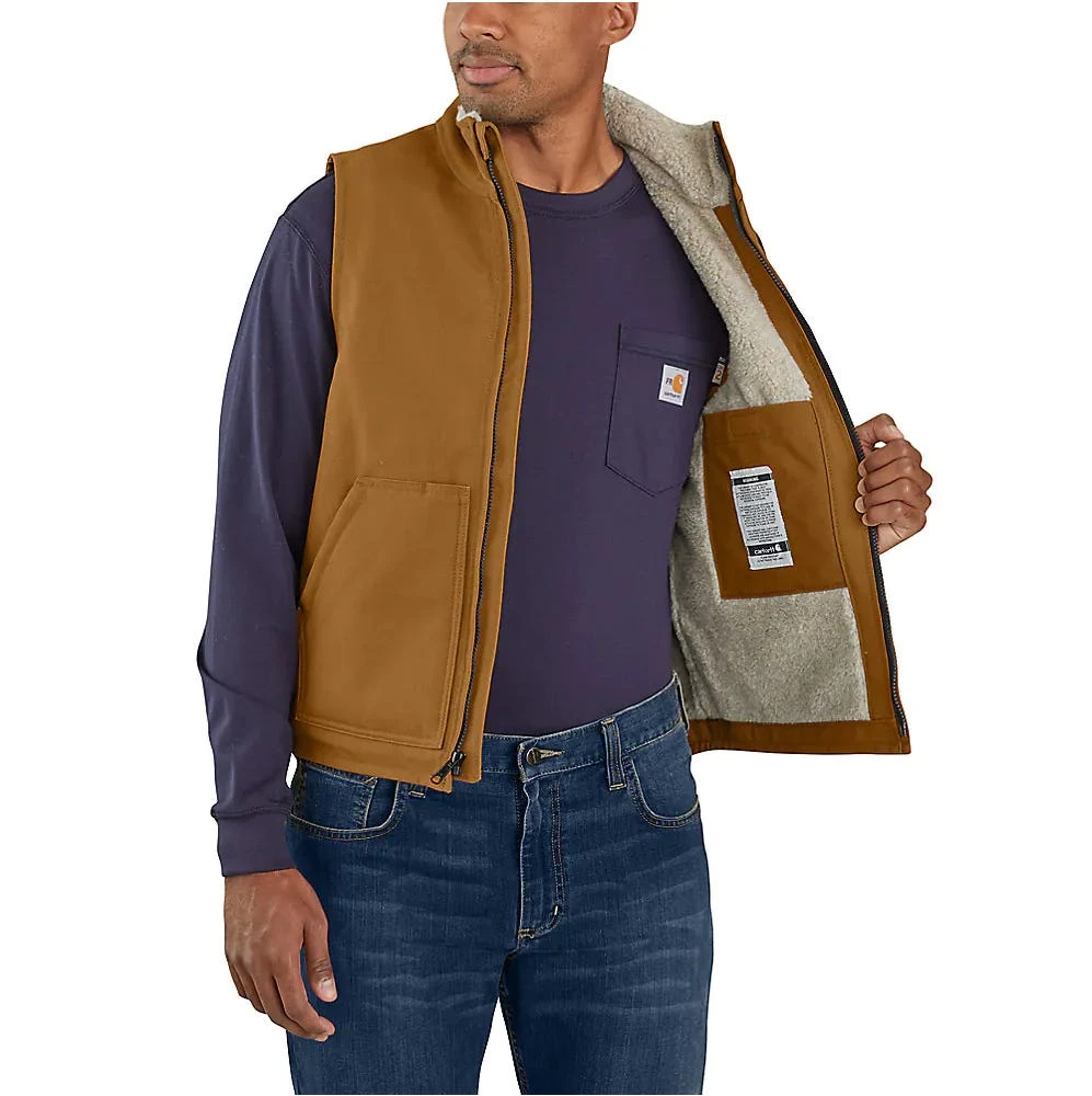 Carhartt Vests: Men's 104981 BRN Brown FR Duck Sherpa Lined Vest - Image 2