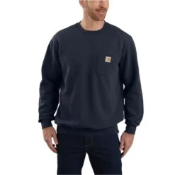 Carhartt Sweatshirts: Men's 103852 472 New Navy Crewneck Midweight Loose Fit Pocket Sweatshirt