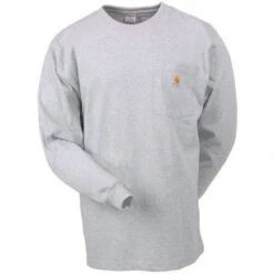 Carhartt Shirts: Men's Grey K126 HGY Long Sleeve Pocket Tee Shirt