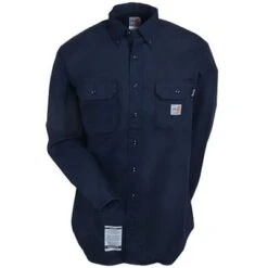 Carhartt Shirts: Men's FR Dark Navy FRS160 DNY Flame Resistant Twill Work Shirt
