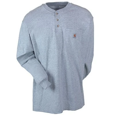 Carhartt Shirts: Men's Grey Long Sleeve K128 HGY Cotton Knit Henley Shirt - Image 3