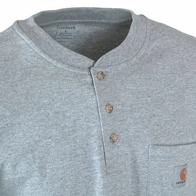 Carhartt Shirts: Men's Grey Long Sleeve K128 HGY Cotton Knit Henley Shirt - Image 2