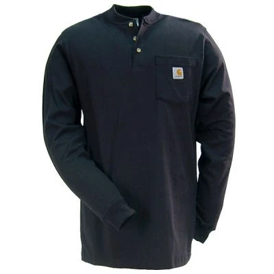 Carhartt Shirts: Men's Black K128 BLK Long Sleeve Workwear Henley Shirt - Image 2