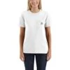 Carhartt Women's Shirt: WK87 103067 100 White Short Sleeve Pocket Loose Fit Tshirt